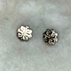 Tory Burch earrings gold and silver logo small